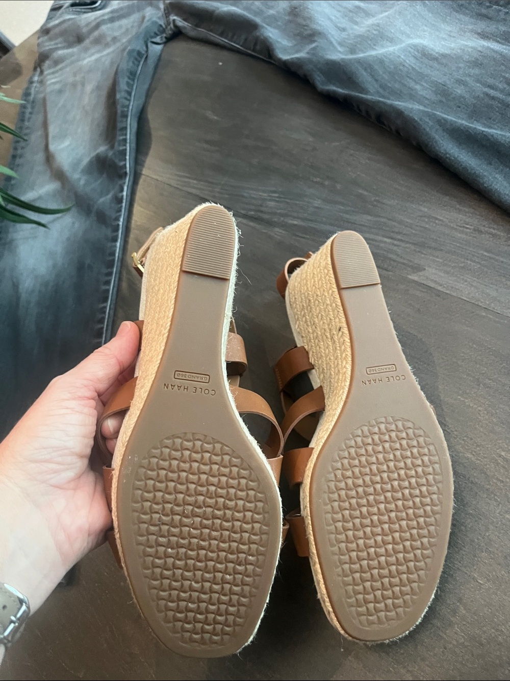 COLE HAAN Women's Crystal Honey Leather Espadrille Wedge Sandals NWOT - Picture 7 of 12